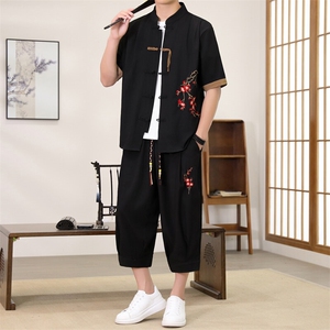 （版权注册 仿款必究）新款风男装夏季开衫套装男汉服两件套图片