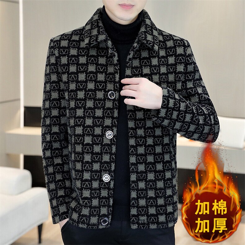 冬季翻领加棉加厚毛呢大衣短款夹克修身外套上衣男A73P140图片