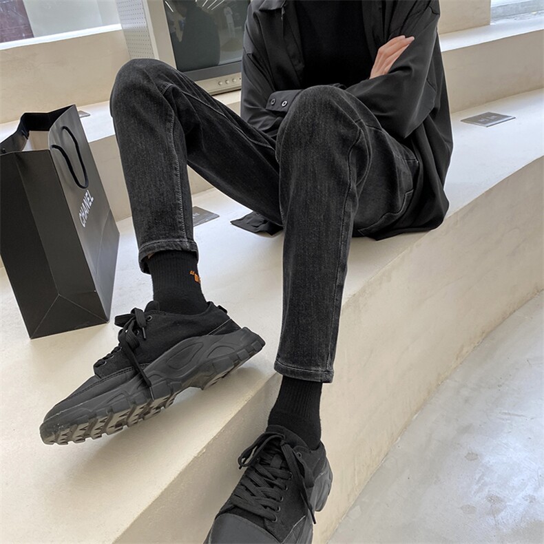 秋季轻熟风休闲裤男黑灰色修身男裤微弹力牛仔裤1412-1/919/P68，男装牛仔裤，星座1412-1