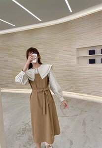 韩式双层娃娃领假两件连衣裙图片