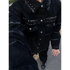【有货】cleanfit毛边牛仔外套男款美式高街工装夹克CT01LL-P65，男装夹克，星座1007（原301D）