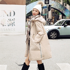 冬季新款简约时尚连帽白鸭绒羽绒服女长款修身显瘦保暖外套，女装羽绒服，阿舍尔精品