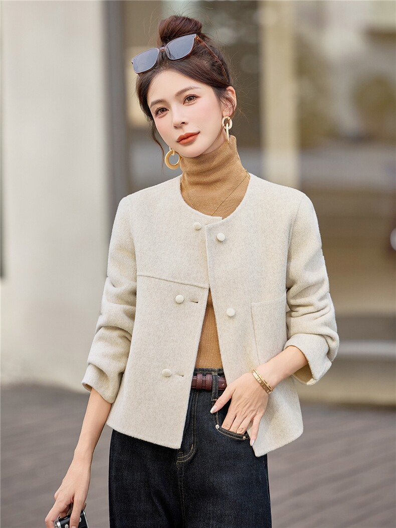 羊毛双面毛呢外套小个子短款女2025年冬季新款洋气百搭羊毛大衣,女装毛呢外套,众宇琦