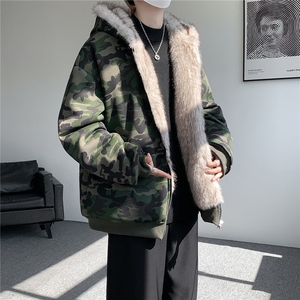 美式座山雕加绒加厚棉服男冬宽松连帽毛领棉衣外套MY18001图片