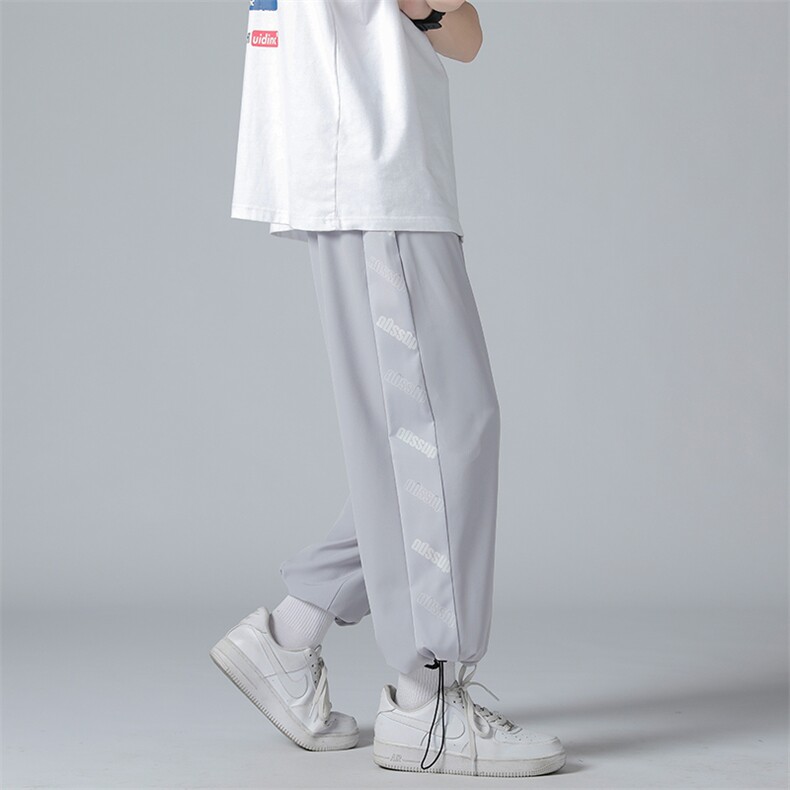 裤子男夏薄款宽松抽绳束脚垂感运动休闲串标九分冰丝裤K822-P28,男装休闲裤,星座512-2