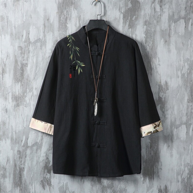 男士衬衫七分袖衬衣中袖印花立领唐装风XZ1512-241514-P35,男装衬衫,星座1512