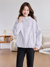 现货时尚拉链休闲连帽短外套女2026春季宽松百搭显瘦工装夹克上衣，女装短外套，涵誉