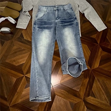 2026美式复古水洗裂纹牛仔裤男女宽松高街休闲长裤K70536-P47网图，男装牛仔裤，电商B245