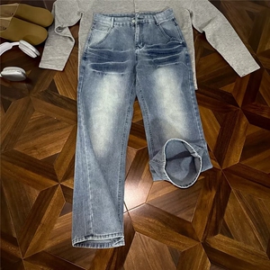 2026美式复古水洗裂纹牛仔裤男女宽松高街休闲长裤K70536-P47网图图片