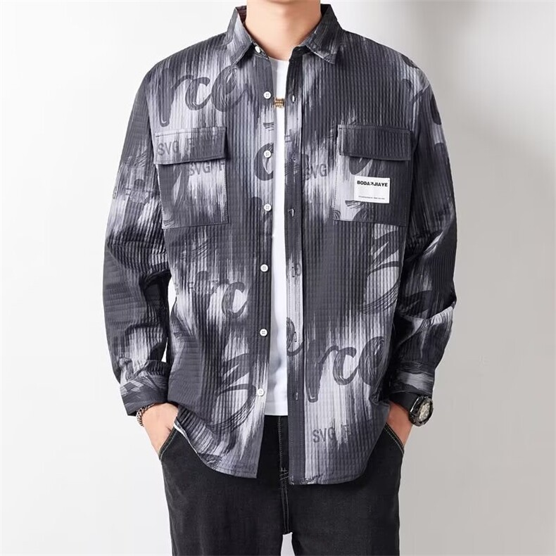 1506-1/C5361/P40新款衬衫男宽松小众设计感上衣男生潮流百搭休闲,男装衬衫,星座1506-1