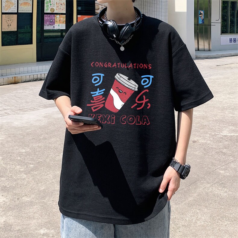 ！2022夏季男士华夫格短袖T恤宽松潮流半袖体恤TXH220P25,男装T恤,电商B220