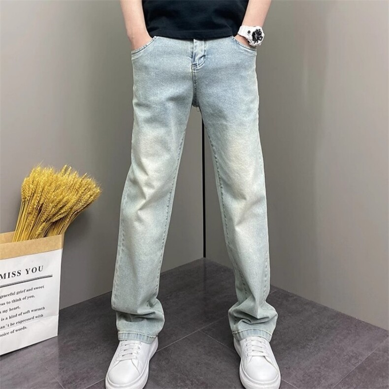 春夏季潮牌百搭痞帅水洗浅色系宽松哈伦直筒休闲户外男士牛仔裤子,男装牛仔裤,电商B212（原钱塘6029）