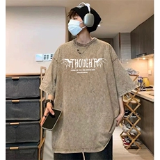 抖音得物供货240克重磅现货宽松美式纯棉水洗做旧印花T恤ATSX04，男装T恤，电商A443