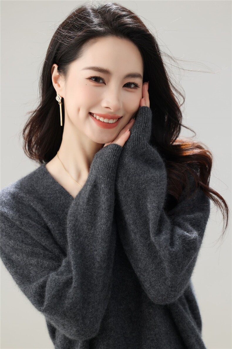 时尚百搭女士秋冬V领羊毛衫羊毛保暖显瘦毛衣,女装羊毛衫,牧思羊