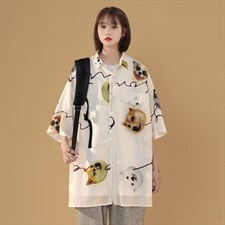 2024夏季新款动物图案情侣宽松百搭短袖衬衫A158-CS610-P45控58,男装衬衫,电商A158-1