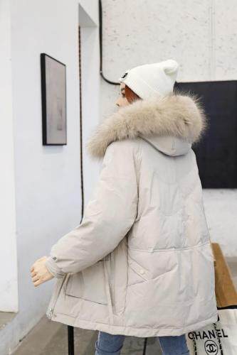 2021新款上新大毛领口袋双拉链后背标识设计90绒羽绒服，女装羽绒服，红雀纺