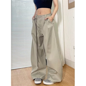 春夏美式复古通勤垂感弯刀西裤男女直筒宽松阔腿休闲长裤 KQ623图片