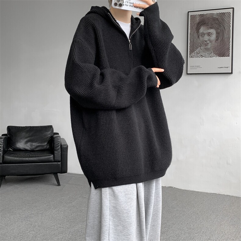8XL-M毛衣男特大码宽松潮牌慵懒风痞帅连帽套头针织衫MY1509/P75图片