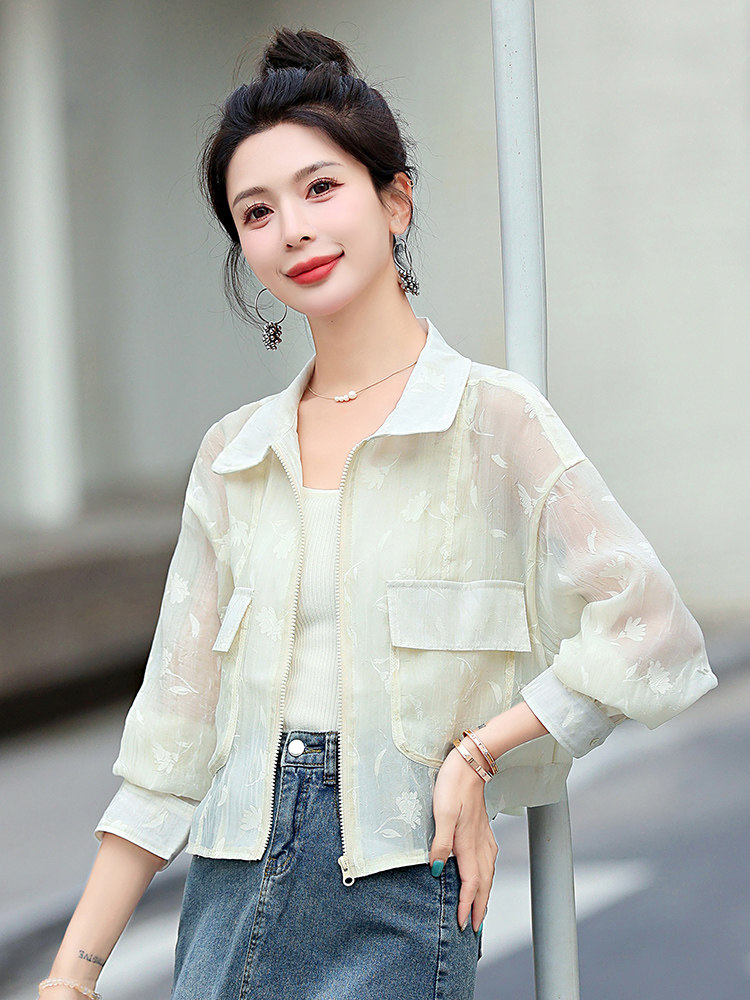 洋气减龄衬衫防晒衣薄外套女2024春夏新款宽松百搭空调衫夹克上衣,女装防晒衣,美静678