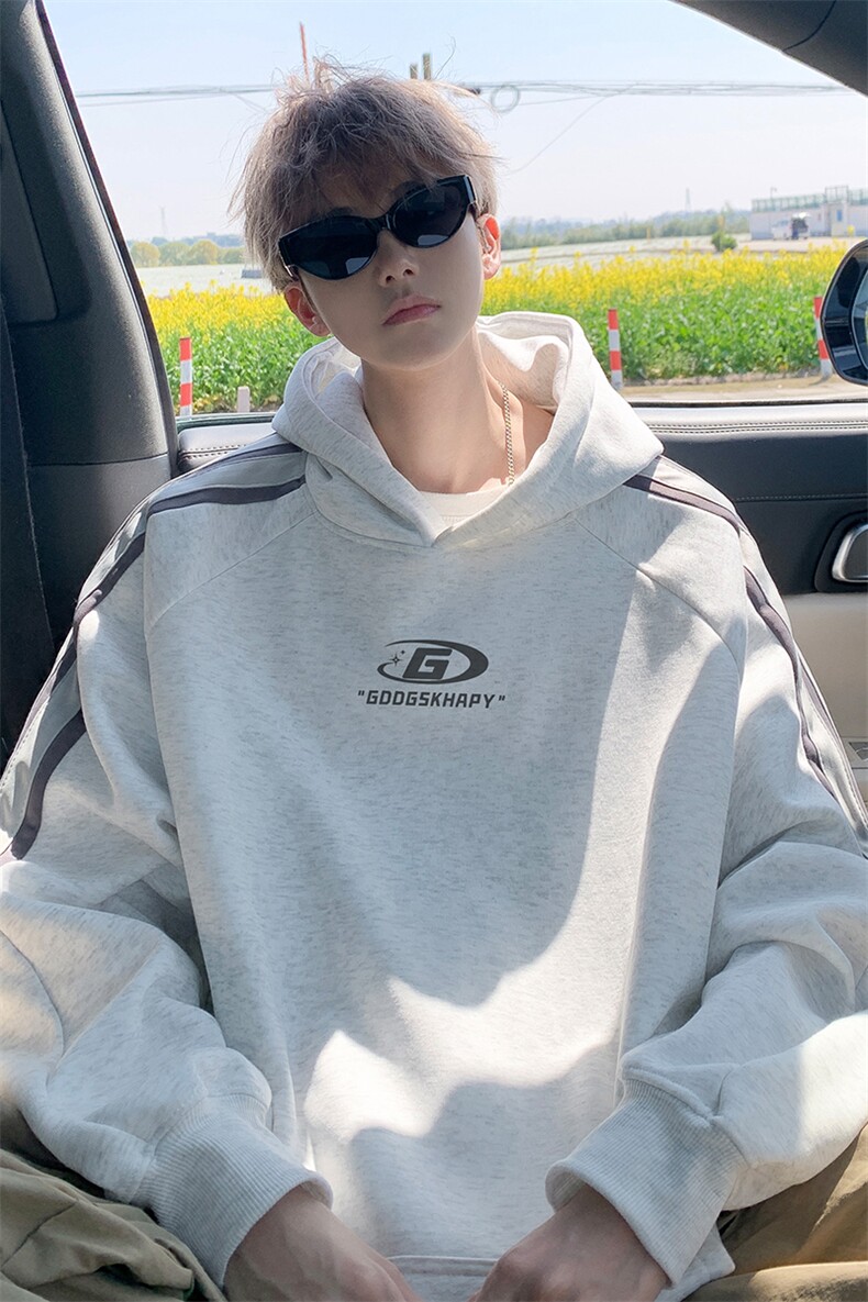 华棉秋冬内景宽松线条连帽卫衣男潮设计感外套WY00777/P45加绒P50,女装短外套,电商B316