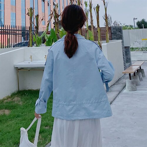 时尚舒适短款双排扣大翻领风衣简约修身百搭潮流淑女年轻款,女装风衣,琦鑫阁（原依鑫阁）