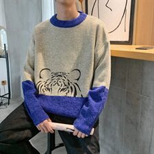 秋冬季港风小老虎针织衫外穿套头毛衣羊毛衫外套男M24-P70，男装针织衫/毛衣，电商D202