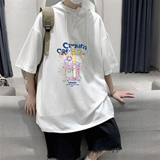LD54332-P45NASA连帽短袖t恤男大码胖子带帽五分袖中袖，男装T恤，电商A040