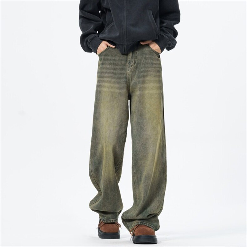 春牛仔裤男士复古阔腿裤宽松直筒休闲长裤子A080-9003-P50控68，男装牛仔裤，电商A080