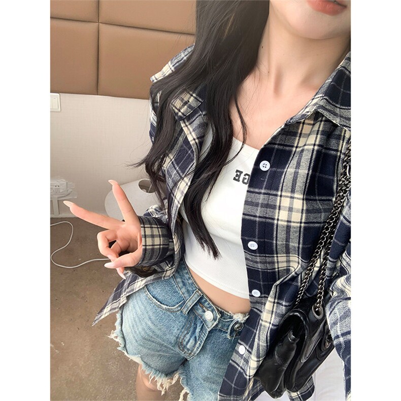 特批P30无差价2025春时尚格子翻领长袖衬衫男女中性潮流衬衣C5450图片