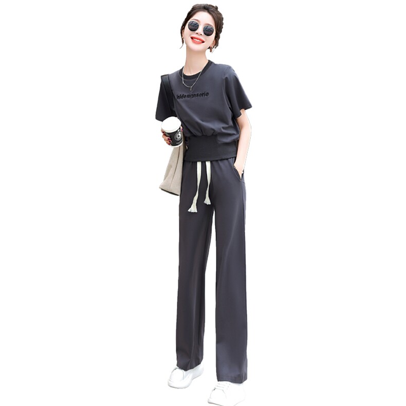 2023新款短袖运动套装女夏季宽松时尚减龄显瘦炸街阔腿裤两件套,女装套装/套裙,曼娅璐