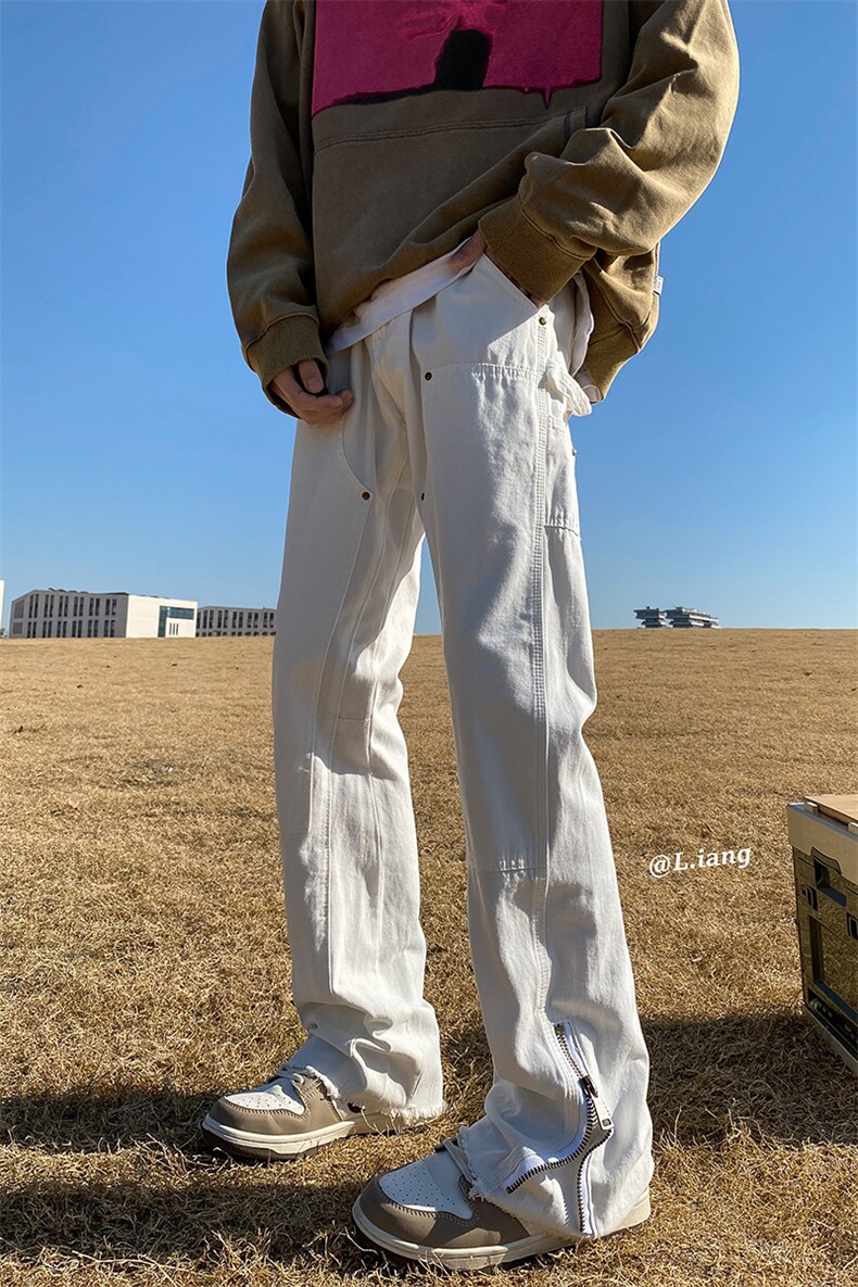 高街牛仔裤黑白色拉链款微喇叭裤715-6-BX08P65（控88）,男装牛仔裤,星座715-6