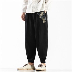 春秋季风棉麻休闲裤男宽松大码小脚灯笼裤QT6005图片