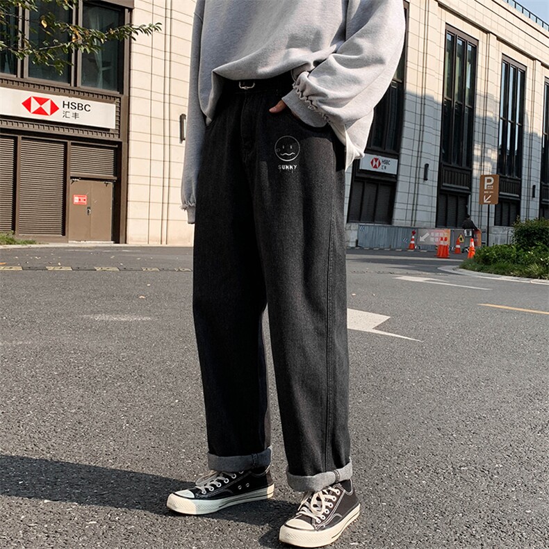 NK44072-P38 直筒牛仔裤男士大码宽松九分裤男休闲长裤子男图片