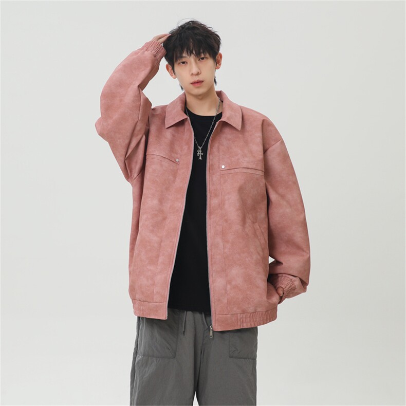 PU皮工装翻领夹克2025秋季痞帅潮流二开外套XZ301b-2-JK2591P75图片