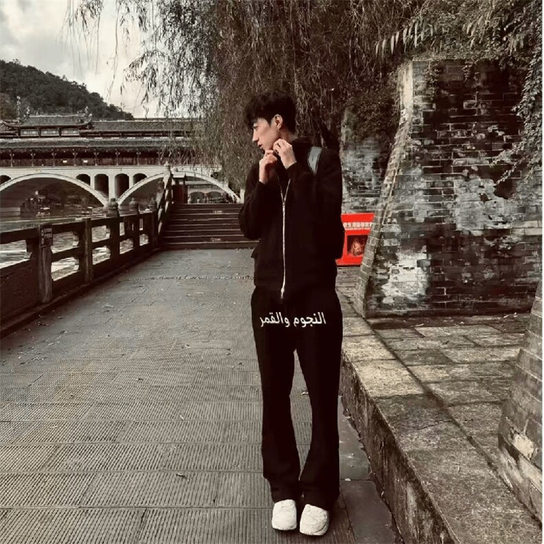 美式高街潮牌男女运动休闲裤直筒宽松慵懒显瘦印花休闲卫裤子,男装休闲裤,电商A486