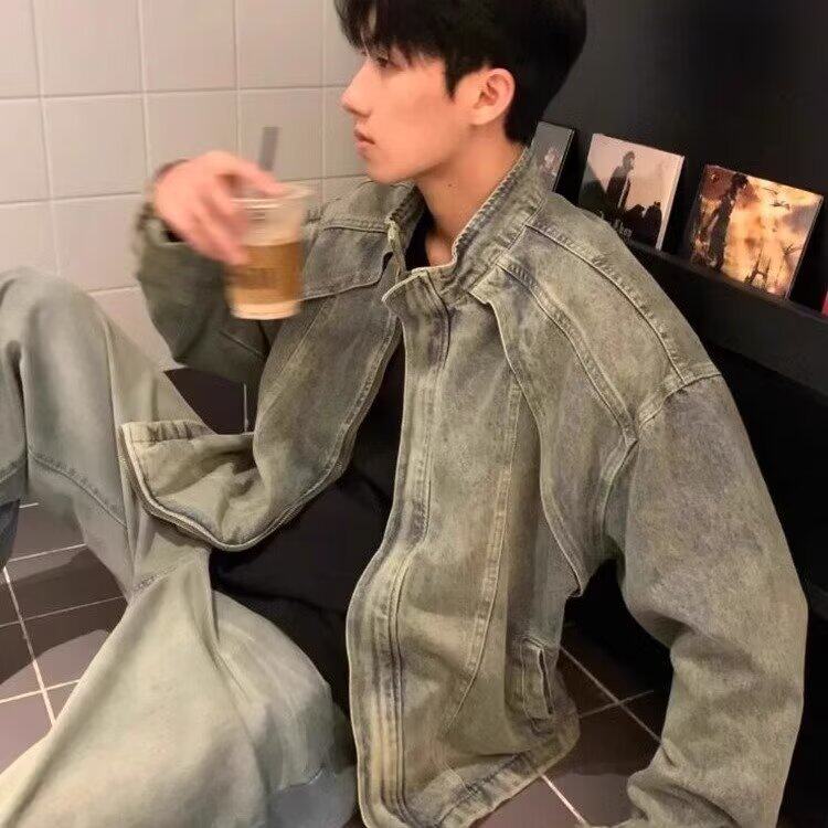 316-P67美式高街黄泥染水洗做旧牛仔外套男cleanfit短款解构夹克,男装工装外套,电商B323A