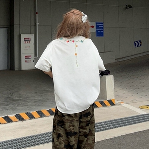 万针全刺绣工艺抖音得物高品质260克重磅纯棉双纱美式高街短袖T恤图片