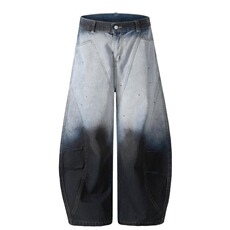 美式复古水洗渐变扎染弯刀牛仔裤男女街头潮牌百搭宽松阔腿镰刀裤，男装牛仔裤，星座1210-1