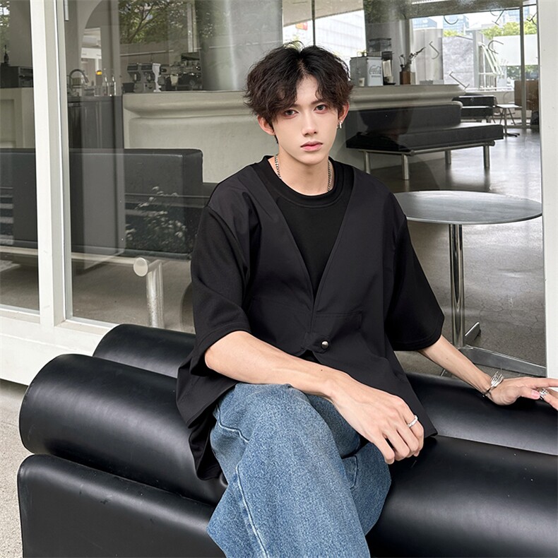 假两件马甲潮男T恤A071-C84-P45,男装T恤,电商A071