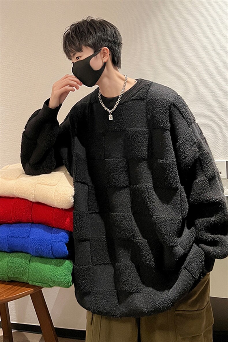 8XL-M特大码美式街头设计感毛巾绣格子毛衣男女情侣MY1204P50控68,男装针织衫/毛衣,电商D206-1