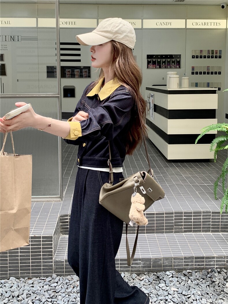 (新款现货）2026春装时尚针织牛仔拼接阔腿裤套装（两件套）,女装套装/套裙,印象茜