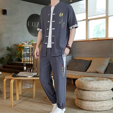 风男装夏季冰丝弹力短袖开衫套装男汉服套装，男装休闲套装，星座1206（原A206）