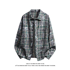 美式复古晕染格子衬衫男长袖高级感慵懒宽松外套C2260-特价P35，男装衬衫，电商A007