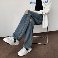 春夏破洞牛仔裤潮流做旧水洗高街百搭男长裤V141/p58，男装牛仔裤，电商B381-1