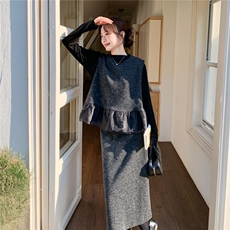 2026年春季新款高级感毛呢时尚套头马甲三件套装女气质套裙，女装套装/套裙，艾米莉亚