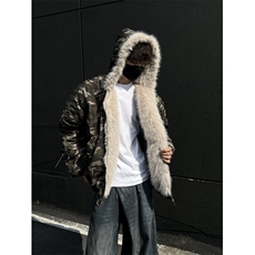 美式迷彩复古毛领棉服外套男连帽座山雕夹克棉服外套2310P115，男装夹克，星座506-1