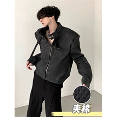 高级感韩版短款夹棉PU皮夹克机车衣秋冬新款立领潮外套S8042P80，男装夹克，星座1112-1