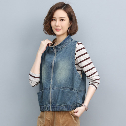 2022秋季新款简约时尚气质立领个性拉链门襟休闲牛仔马甲，女装马甲，丽影随形