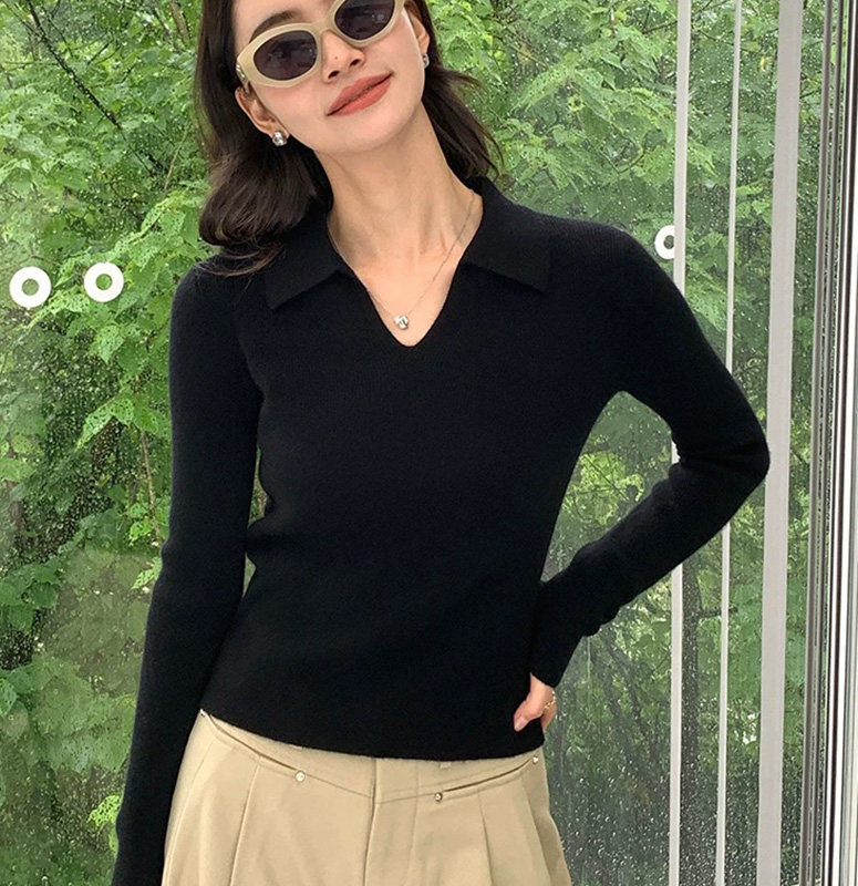 HE|简约气质baby山羊绒衫女半开领针织衫修身毛衣polo领毛衣,针织衫/毛衣,泰沅羊绒
