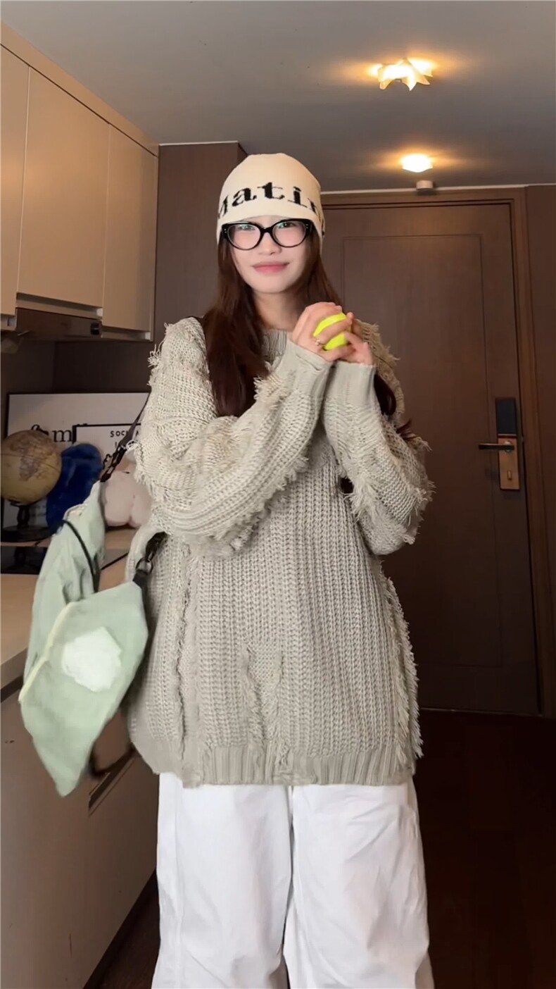 现货MY50862-P70特无差价破洞流苏粗麻花毛衣慵懒宽松针织衫,男装针织衫/毛衣,电商D232